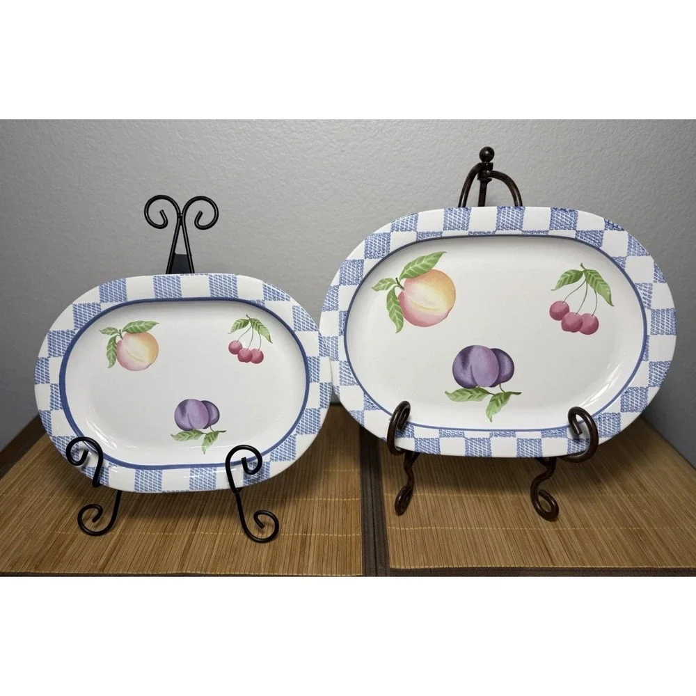 Discontinued Pfaltzgraff Hopscotch Fruit Oval Serving Platters Set Of 2